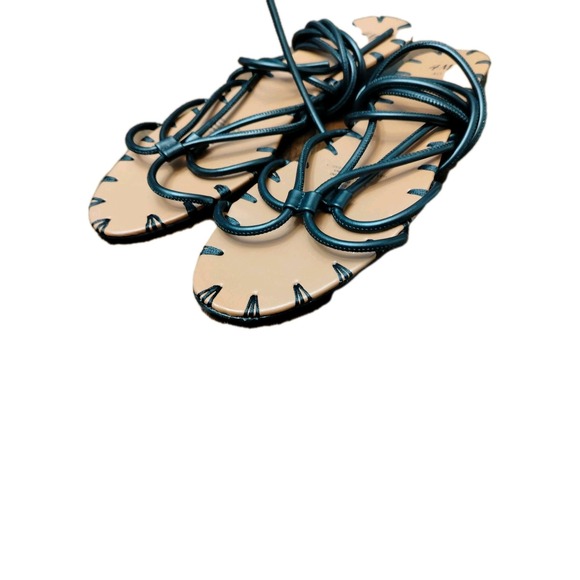 H&M Womens Strappy Sandals Open Toe Flat Heels Faux Leather Boho Black Size 8.5 - Picture 3 of 7